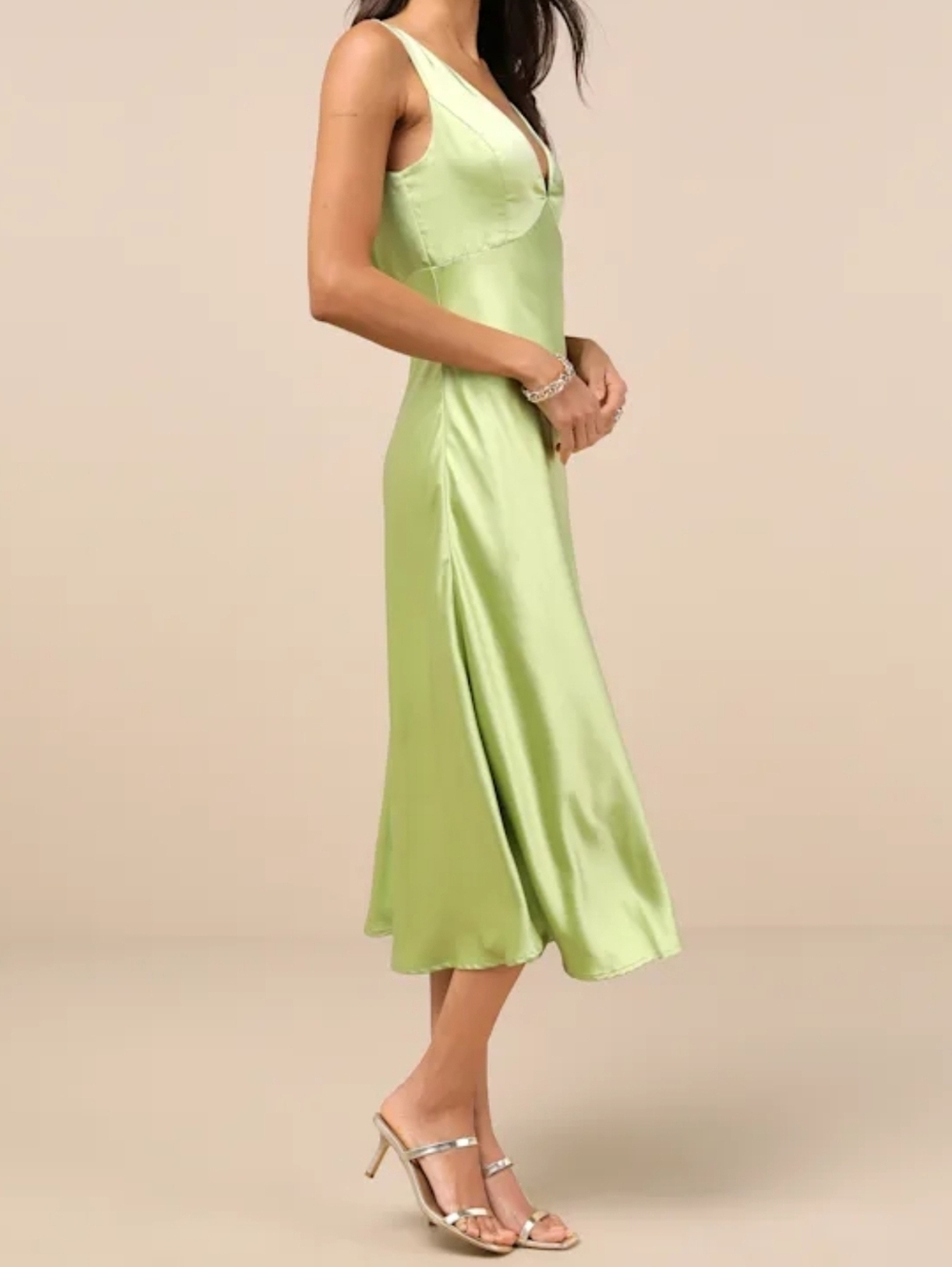 Lulus Incredible Love Lime Green Satin Cowl Back Midi Slip Dress, Medium, NWT! - Picture 3 of 15